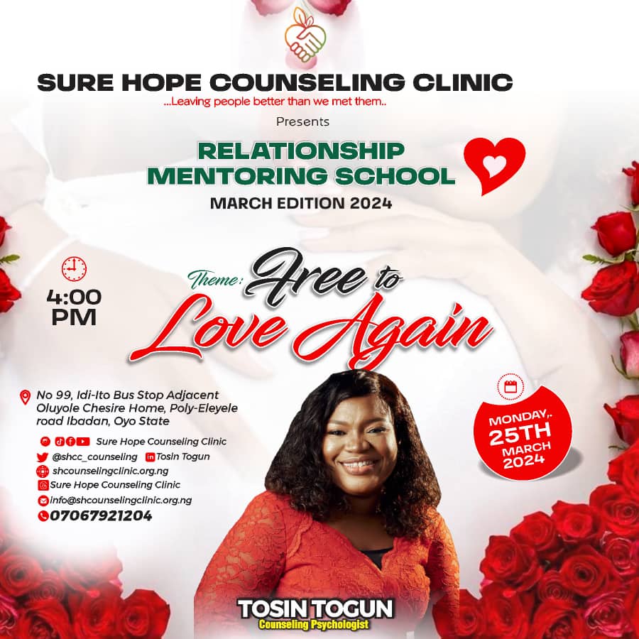 RELATIONSHIP MENTORING SCHOOL, MARCH 2024 EDITION- FREE TO LOVE AGAIN.